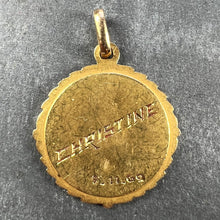 Load image into Gallery viewer, French Perroud Virgin Mary Flowers Leaves Wreath 18K Yellow Gold Medal Charm Pendant