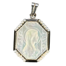 Load image into Gallery viewer, French Virgin Mary Mother of Pearl 18K White Gold Pearl Charm Pendant