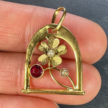 Load image into Gallery viewer, French Lucky Horseshoe and Flower 18K Yellow Gold Pearl Charm Pendant
