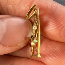 Load image into Gallery viewer, French Lucky Horseshoe and Flower 18K Yellow Gold Pearl Charm Pendant