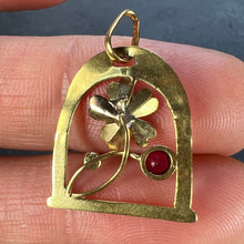 Load image into Gallery viewer, French Lucky Horseshoe and Flower 18K Yellow Gold Pearl Charm Pendant