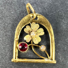 Load image into Gallery viewer, French Lucky Horseshoe and Flower 18K Yellow Gold Pearl Charm Pendant