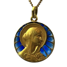 Load image into Gallery viewer, French Vernon Virgin Mary Plique A Jour Enamel 18K Yellow Gold Charm Pendant