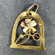 Load image into Gallery viewer, French Lucky Horseshoe and Flower 18K Yellow Gold Pearl Charm Pendant