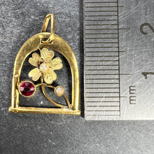 Load image into Gallery viewer, French Lucky Horseshoe and Flower 18K Yellow Gold Pearl Charm Pendant