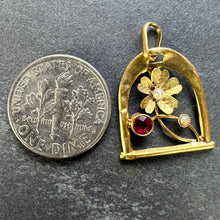 Load image into Gallery viewer, French Lucky Horseshoe and Flower 18K Yellow Gold Pearl Charm Pendant
