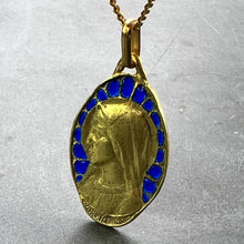 Load image into Gallery viewer, French Dropsy Virgin Mary Plique A Jour Enamel 18K Yellow Gold Pendant Medal