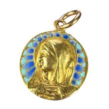Load image into Gallery viewer, French G Bigard Virgin Mary Plique A Jour Enamel 18K Yellow Gold Pendant Medal