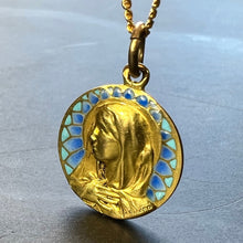 Load image into Gallery viewer, French G Bigard Virgin Mary Plique A Jour Enamel 18K Yellow Gold Pendant Medal