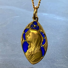 Load image into Gallery viewer, French Guilbert Virgin Mary Plique A Jour Enamel 18K Yellow Gold Pendant Medal