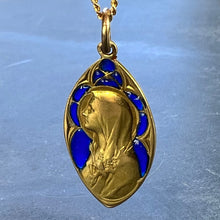 Load image into Gallery viewer, French Guilbert Virgin Mary Plique A Jour Enamel 18K Yellow Gold Pendant Medal
