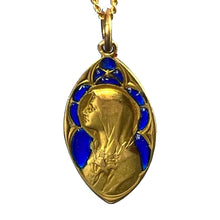 Load image into Gallery viewer, French Guilbert Virgin Mary Plique A Jour Enamel 18K Yellow Gold Pendant Medal