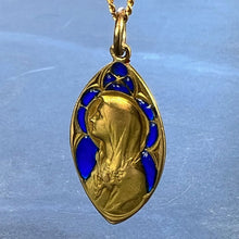 Load image into Gallery viewer, French Guilbert Virgin Mary Plique A Jour Enamel 18K Yellow Gold Pendant Medal