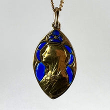 Load image into Gallery viewer, French Guilbert Virgin Mary Plique A Jour Enamel 18K Yellow Gold Pendant Medal