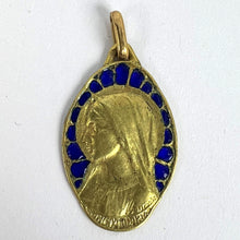 Load image into Gallery viewer, French Dropsy Virgin Mary Plique A Jour Enamel 18K Yellow Gold Pendant Medal