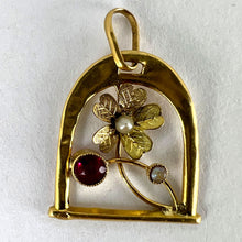 Load image into Gallery viewer, French Lucky Horseshoe and Flower 18K Yellow Gold Pearl Charm Pendant