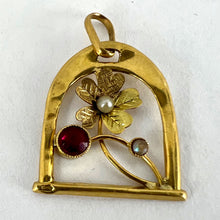 Load image into Gallery viewer, French Lucky Horseshoe and Flower 18K Yellow Gold Pearl Charm Pendant
