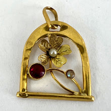 Load image into Gallery viewer, French Lucky Horseshoe and Flower 18K Yellow Gold Pearl Charm Pendant