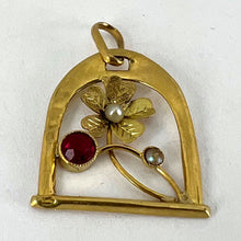 Load image into Gallery viewer, French Lucky Horseshoe and Flower 18K Yellow Gold Pearl Charm Pendant