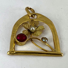 Load image into Gallery viewer, French Lucky Horseshoe and Flower 18K Yellow Gold Pearl Charm Pendant