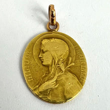 Load image into Gallery viewer, French Virgin Mary Lily Among Lilies 18K Yellow Gold Oval Pendant Medal
