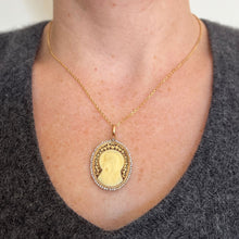 Load image into Gallery viewer, French 18K Yellow Gold Seed Pearl Bakelite Virgin Mary Charm Pendant