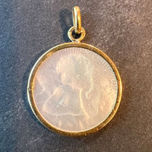 Load image into Gallery viewer, French Mother of Pearl Raphael’s Cherub 18K Yellow Gold Religious Medal Pendant