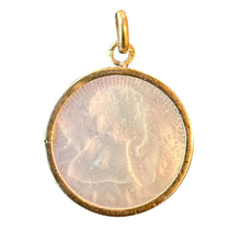 Load image into Gallery viewer, French Mother of Pearl Raphael’s Cherub 18K Yellow Gold Religious Medal Pendant