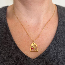 Load image into Gallery viewer, French Lucky Horseshoe and Flower 18K Yellow Gold Pearl Charm Pendant