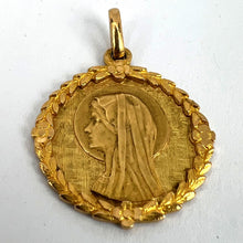 Load image into Gallery viewer, French Perroud Virgin Mary Flowers Leaves Wreath 18K Yellow Gold Medal Charm Pendant