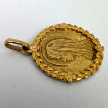 Load image into Gallery viewer, French Perroud Virgin Mary Flowers Leaves Wreath 18K Yellow Gold Medal Charm Pendant