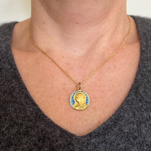 Load image into Gallery viewer, French G Bigard Virgin Mary Plique A Jour Enamel 18K Yellow Gold Pendant Medal