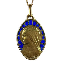 Load image into Gallery viewer, French Dropsy Virgin Mary Plique A Jour Enamel 18K Yellow Gold Pendant Medal