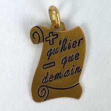 Load image into Gallery viewer, French Augis Plus Qu’Hier Scroll 18K Yellow Gold Enamel Love Charm Pendant