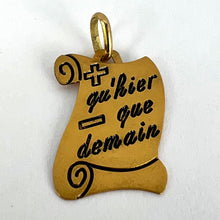 Load image into Gallery viewer, French Augis Plus Qu’Hier Scroll 18K Yellow Gold Enamel Love Charm Pendant