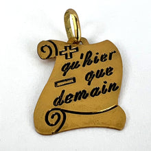 Load image into Gallery viewer, French Augis Plus Qu’Hier Scroll 18K Yellow Gold Enamel Love Charm Pendant