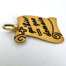 Load image into Gallery viewer, French Augis Plus Qu’Hier Scroll 18K Yellow Gold Enamel Love Charm Pendant