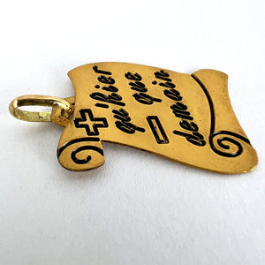 French Augis Plus Qu’Hier Scroll 18K Yellow Gold Enamel Love Charm Pendant