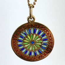 Load image into Gallery viewer, French Window Plique A Jour Enamel 18K Yellow Gold Pendant Medal