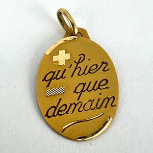 French Augis Plus Qu’Hier Oval 18K Yellow Gold Love Charm Pendant
