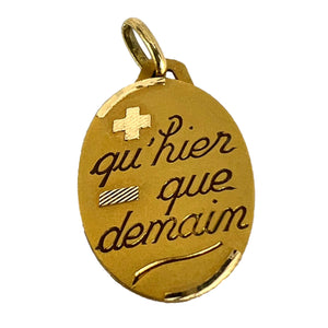 French Augis Plus Qu’Hier Oval 18K Yellow Gold Love Charm Pendant