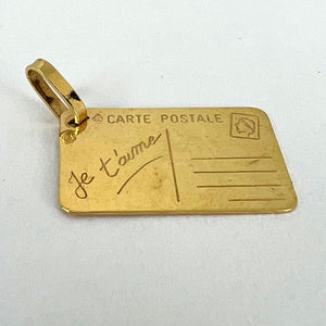 French Je T'aime Postcard 18K Yellow Gold Love Charm Pendant