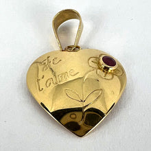 Load image into Gallery viewer, French Je T'aime Flower Heart 18K Yellow Gold Ruby Love Charm Pendant