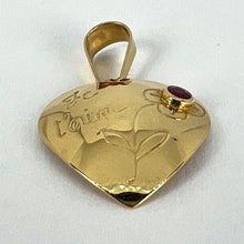 Load image into Gallery viewer, French Je T'aime Flower Heart 18K Yellow Gold Ruby Love Charm Pendant