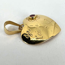 Load image into Gallery viewer, French Je T'aime Flower Heart 18K Yellow Gold Ruby Love Charm Pendant