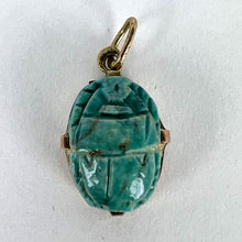 Load image into Gallery viewer, Egyptian Faience Ceramic Scarab 18K Yellow Gold Charm Pendant