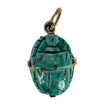 Load image into Gallery viewer, Egyptian Faience Ceramic Scarab 18K Yellow Gold Charm Pendant