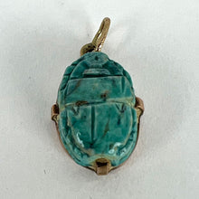 Load image into Gallery viewer, Egyptian Faience Ceramic Scarab 18K Yellow Gold Charm Pendant