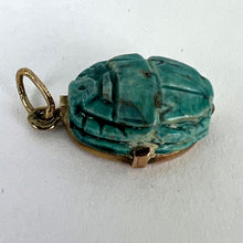 Load image into Gallery viewer, Egyptian Faience Ceramic Scarab 18K Yellow Gold Charm Pendant