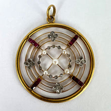 Load image into Gallery viewer, Edwardian Target Diamond Pearl Ruby 18K Yellow Gold Pendant
